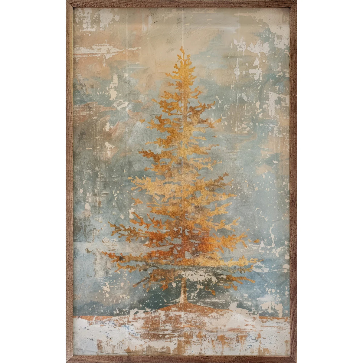 Distressed Gold Tree Wood Framed Print