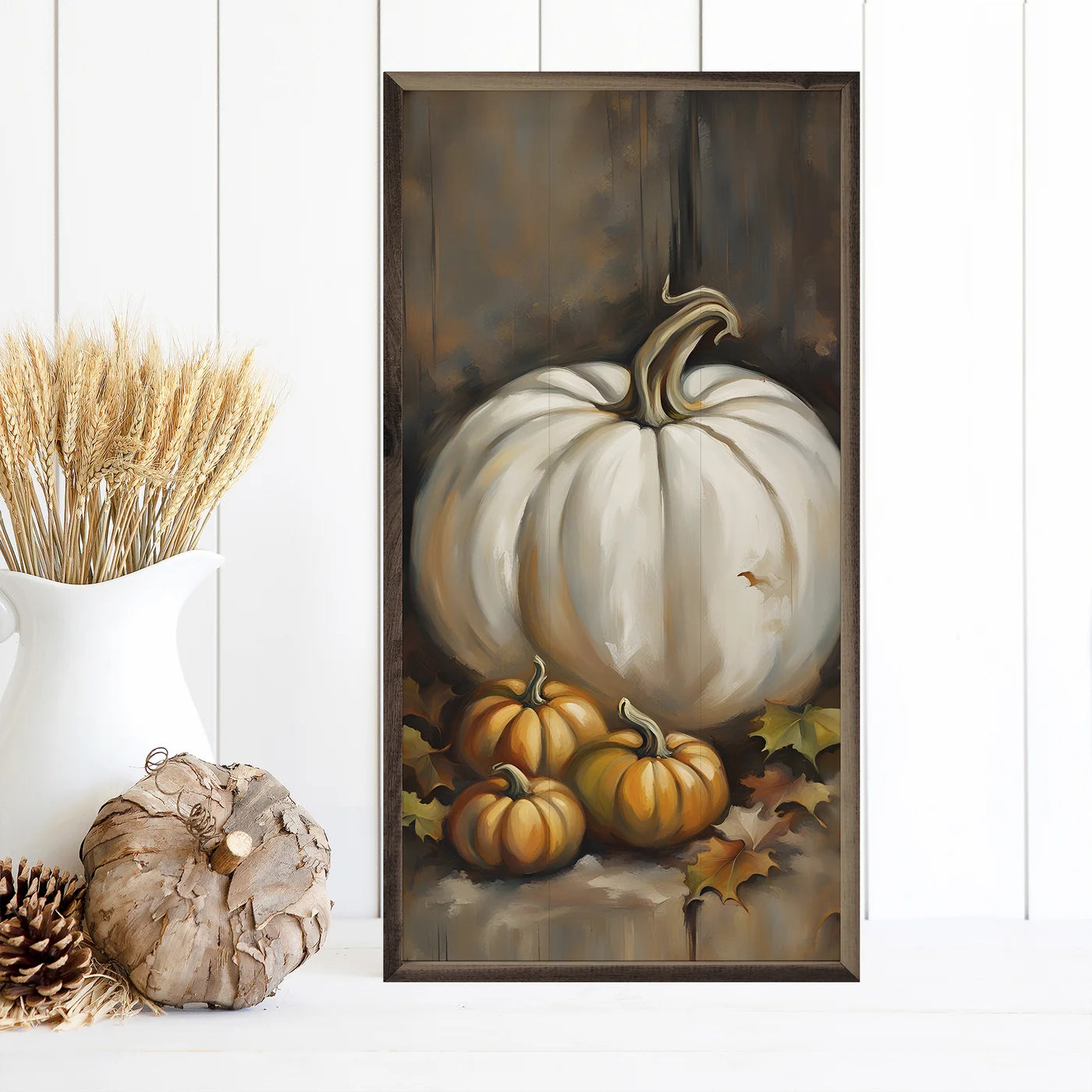 White Pumpkin And Small Orange Wood Framed Print