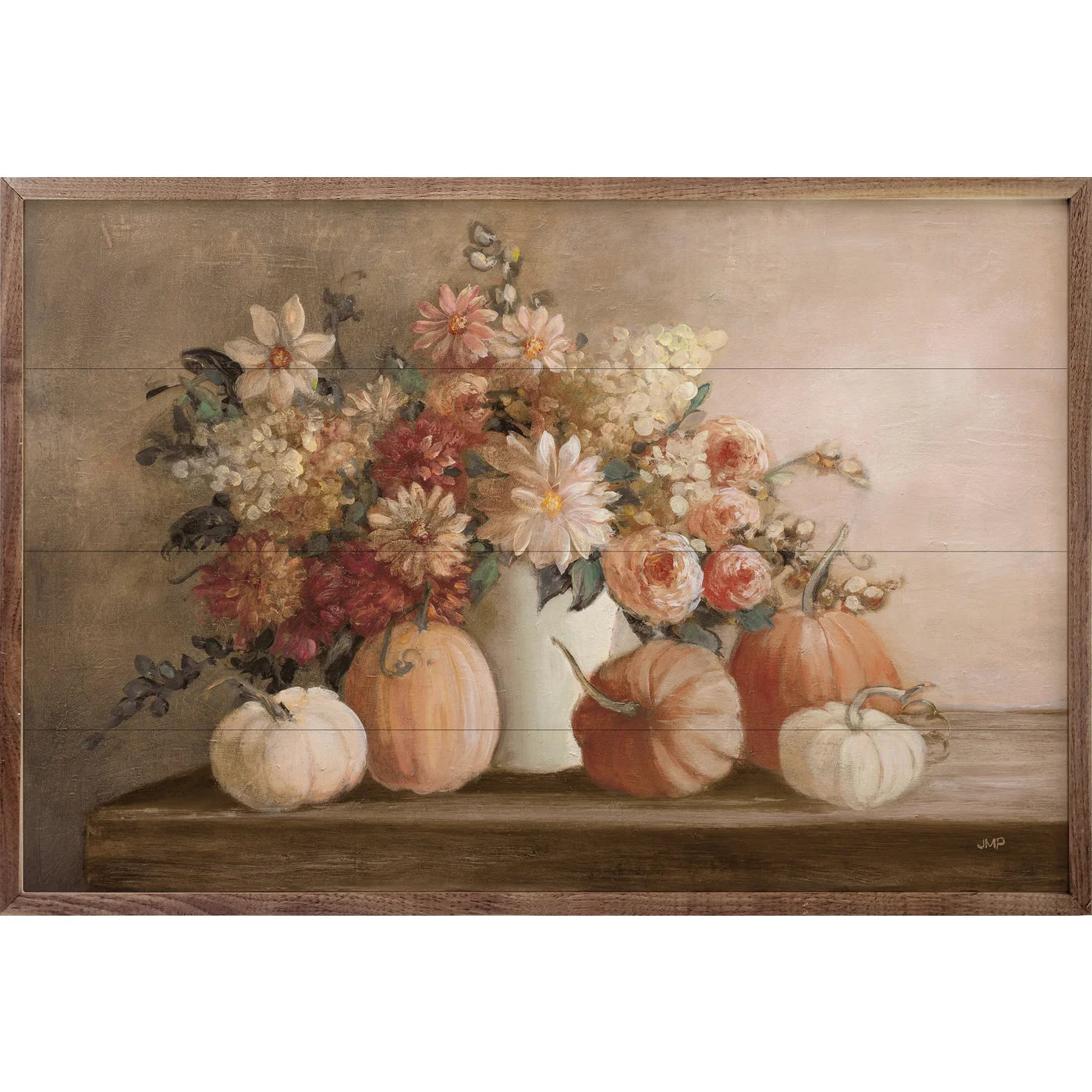 Harvest Bouquet Pomegranate Wood Framed Print