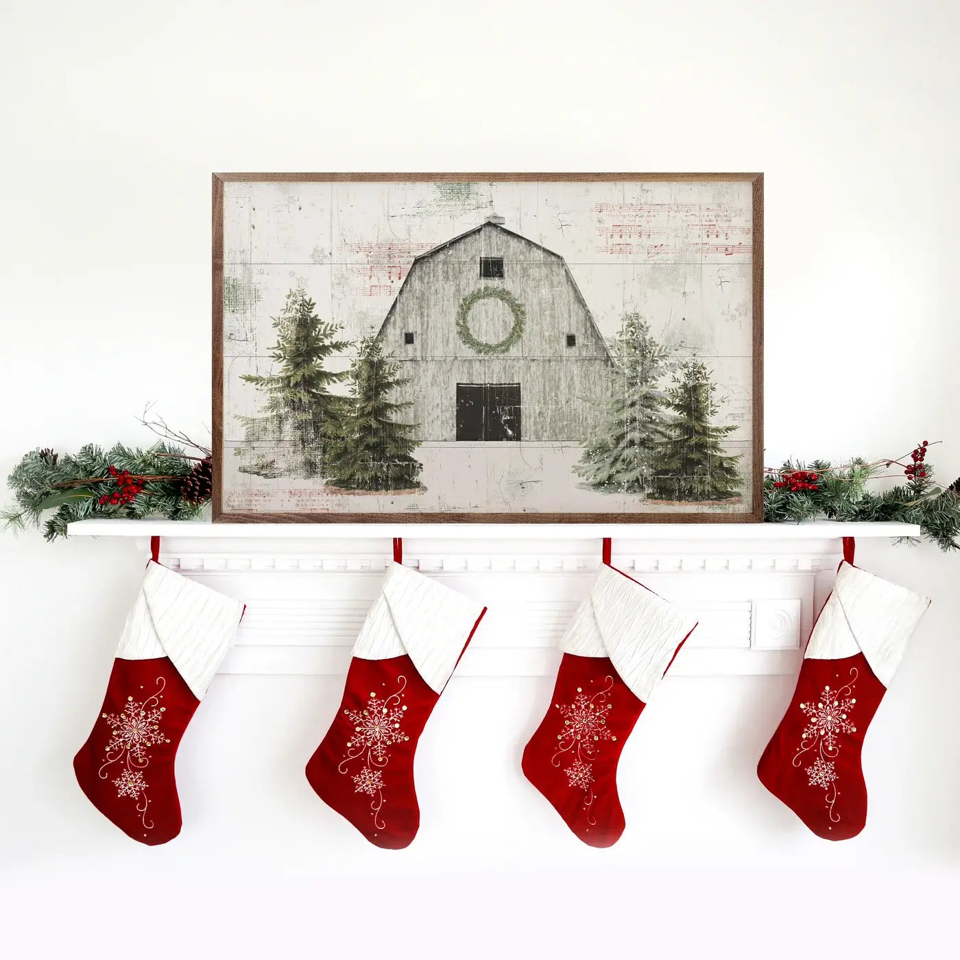 Wooded Holiday Barn Wood Framed Print