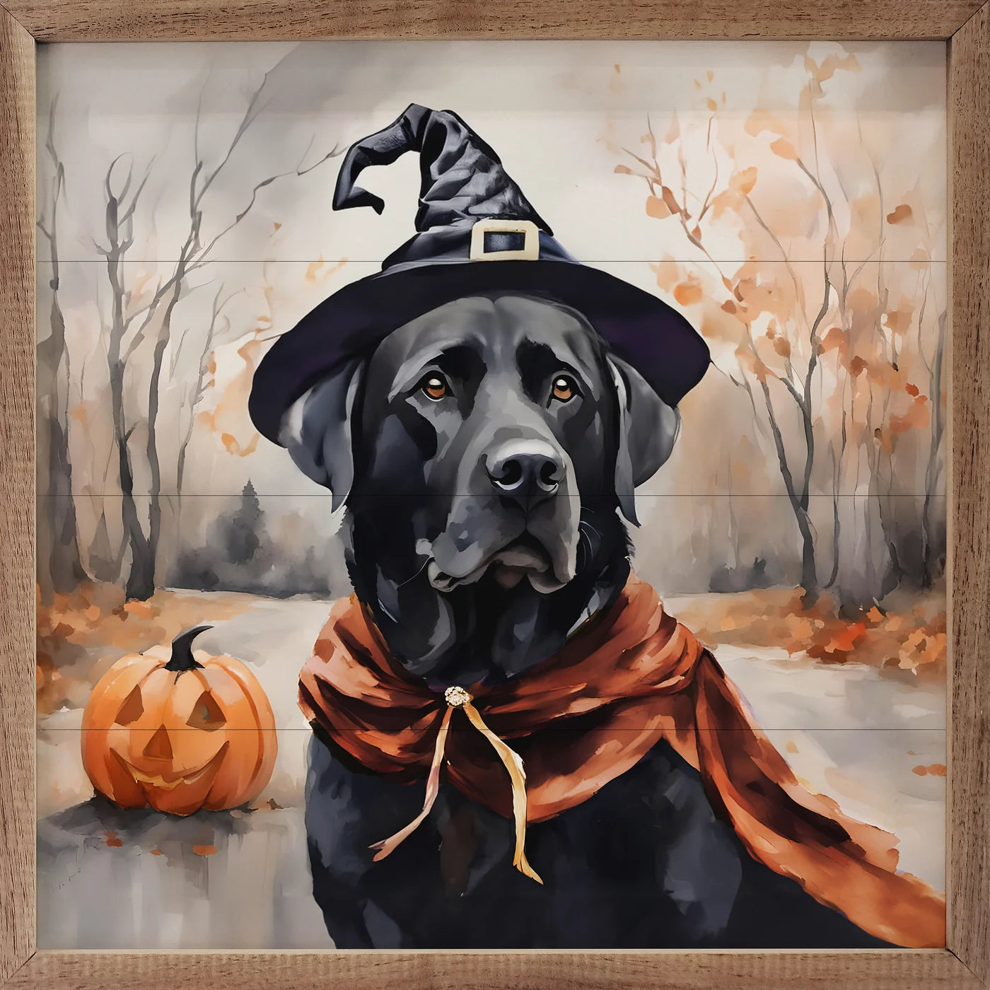 Halloween Black Lab Wood Framed Print