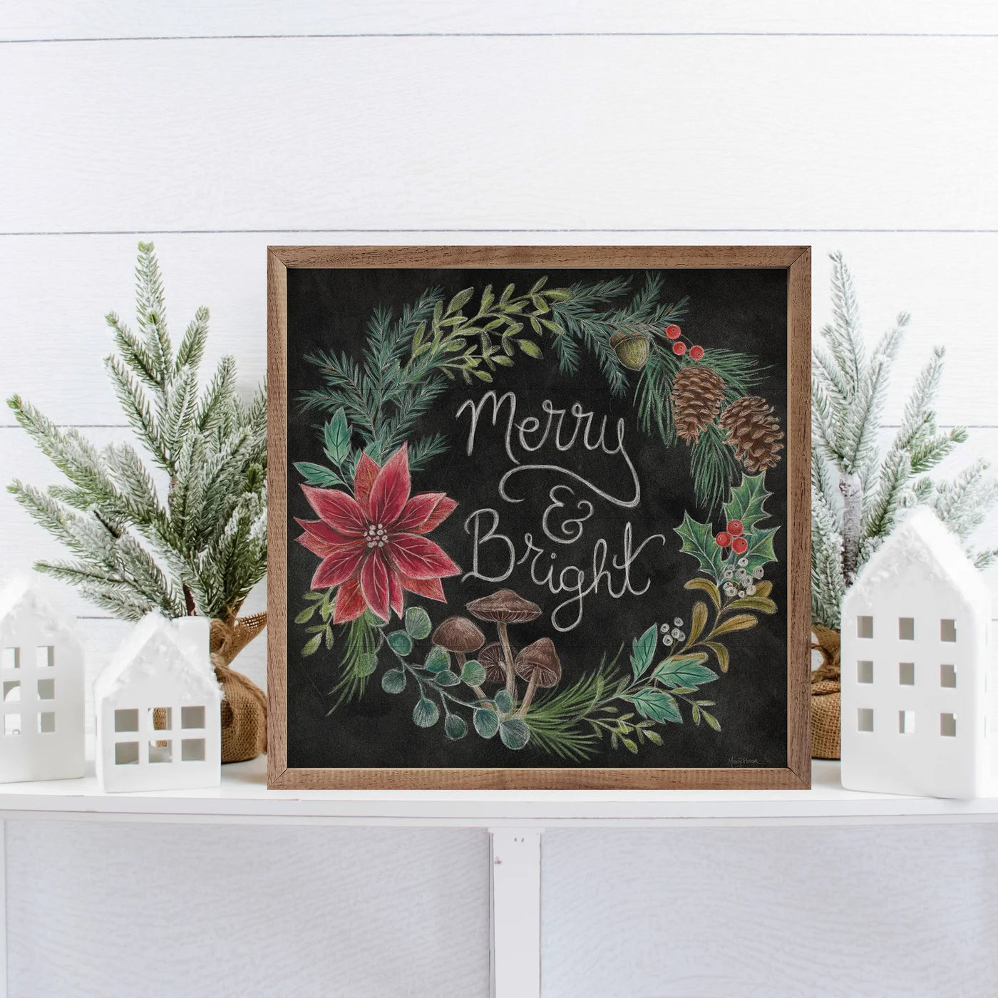 Christmas Chalk Merry Wood Framed Print