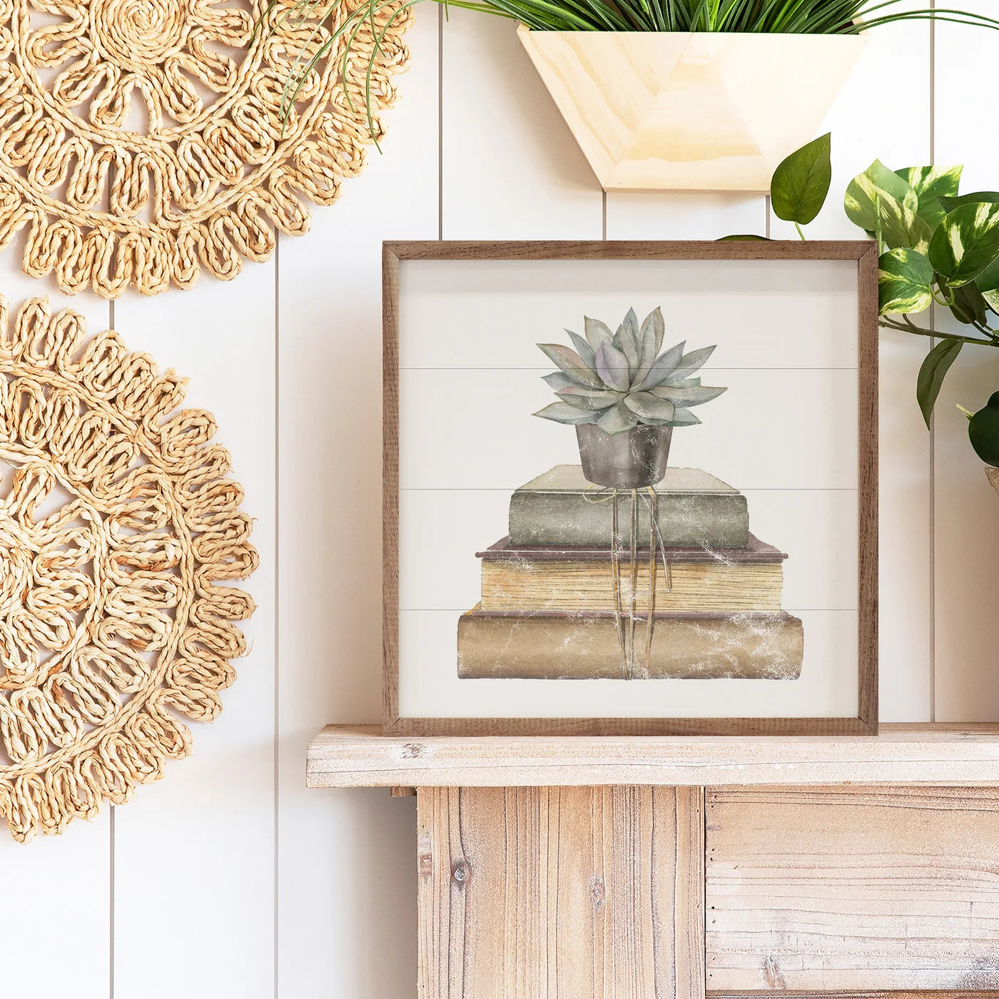 Succulent On Books Wood Framed Print