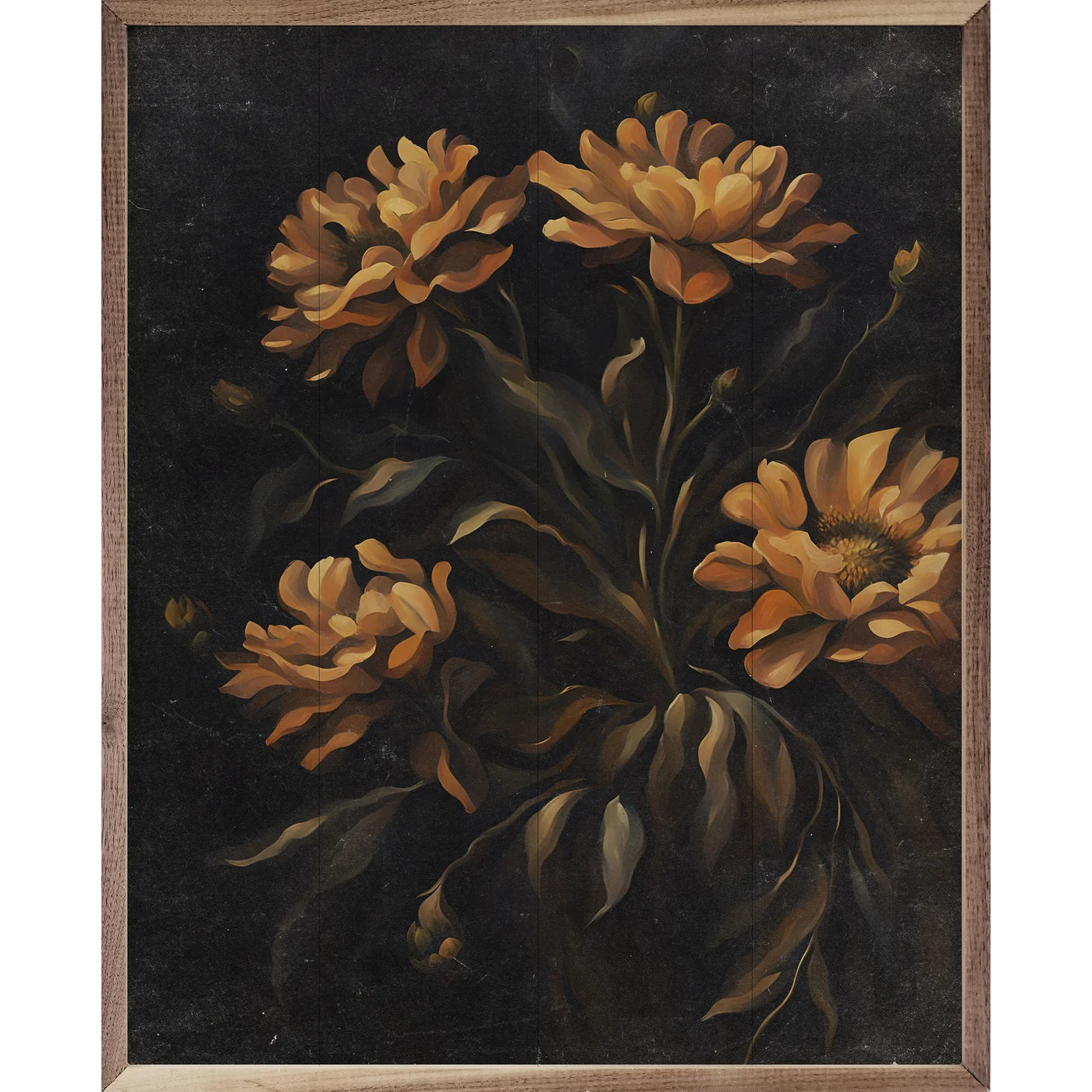 Dark Orange Florals Wood Framed Print