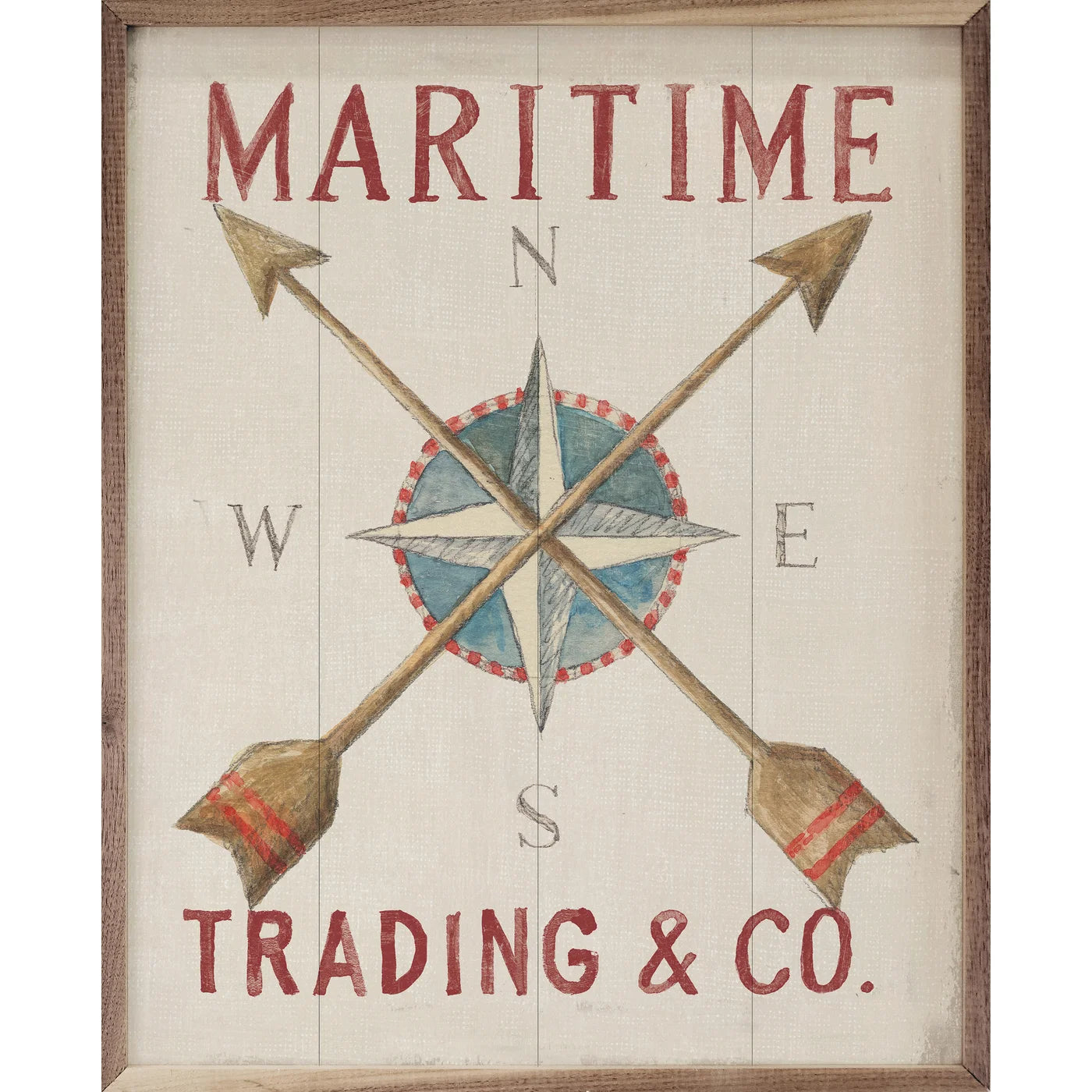 Flour Sack Nautical Compass Wood Framed Print
