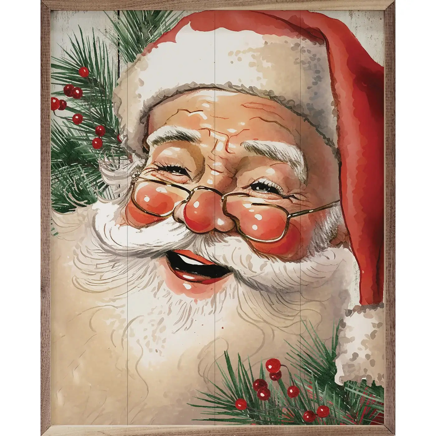 Jolly Red Hat Santa With Glasses Wood Framed Print