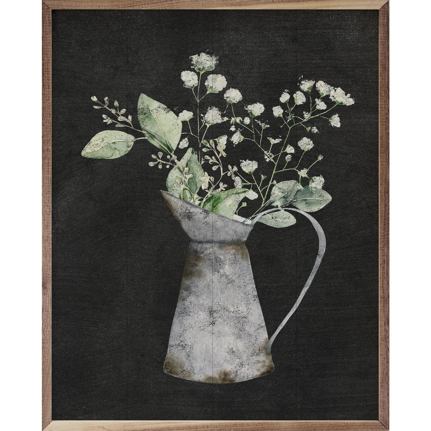 Water Pitcher & Flowers Wood Framed Print