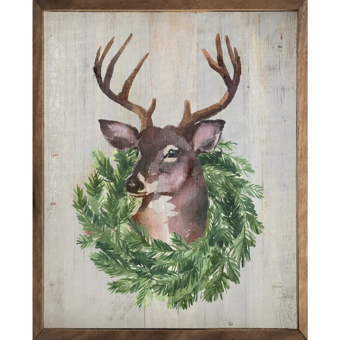 Buck Wreath Wood Framed Print