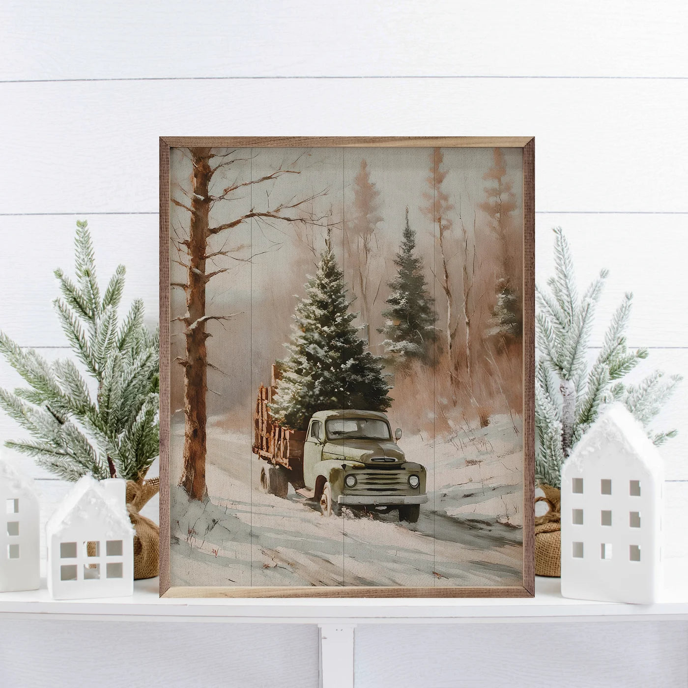 Christmas Tree Delivery Truck Wood Framed Print