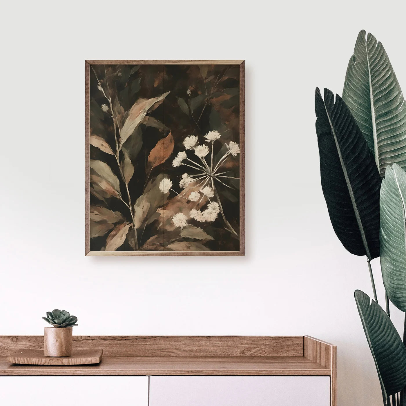 Cream Florals Wood Framed Print