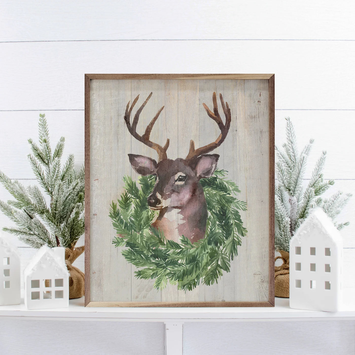 Buck Wreath Wood Framed Print