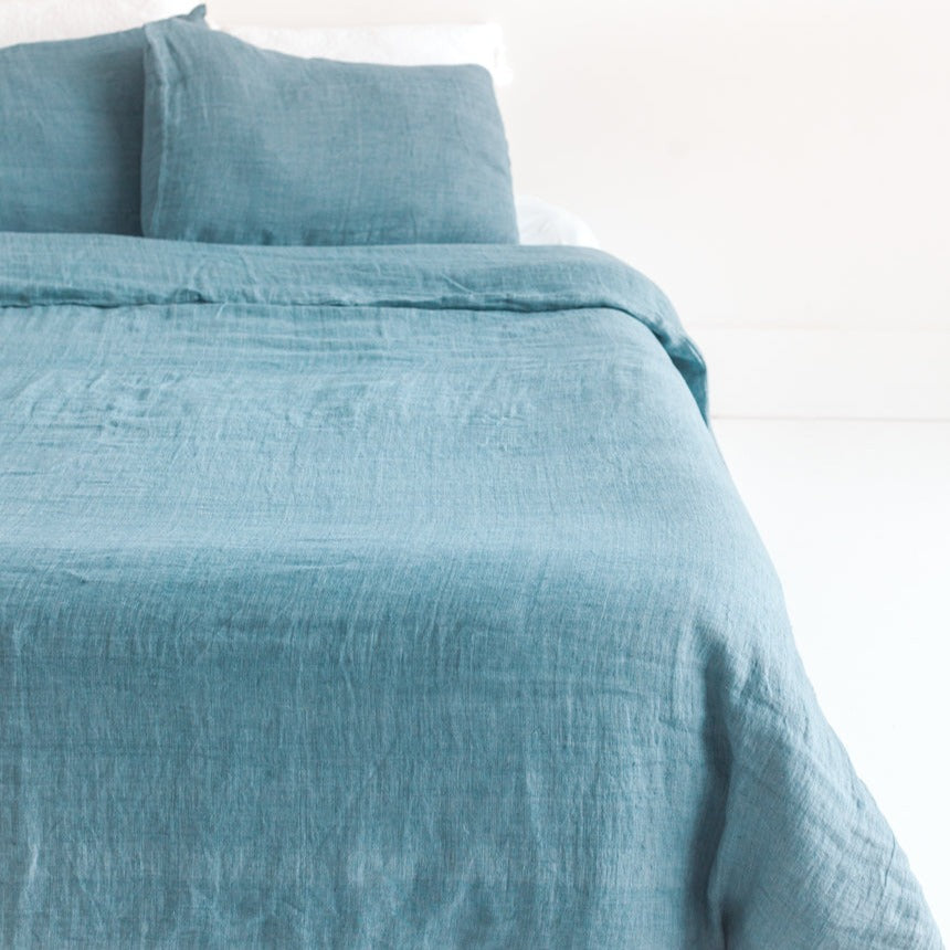 Denim Blue Linen Duvet Cover Set