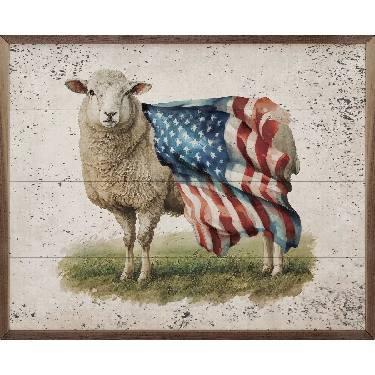 Distressed Patriotic Sheep Flag Left Wood Framed Print