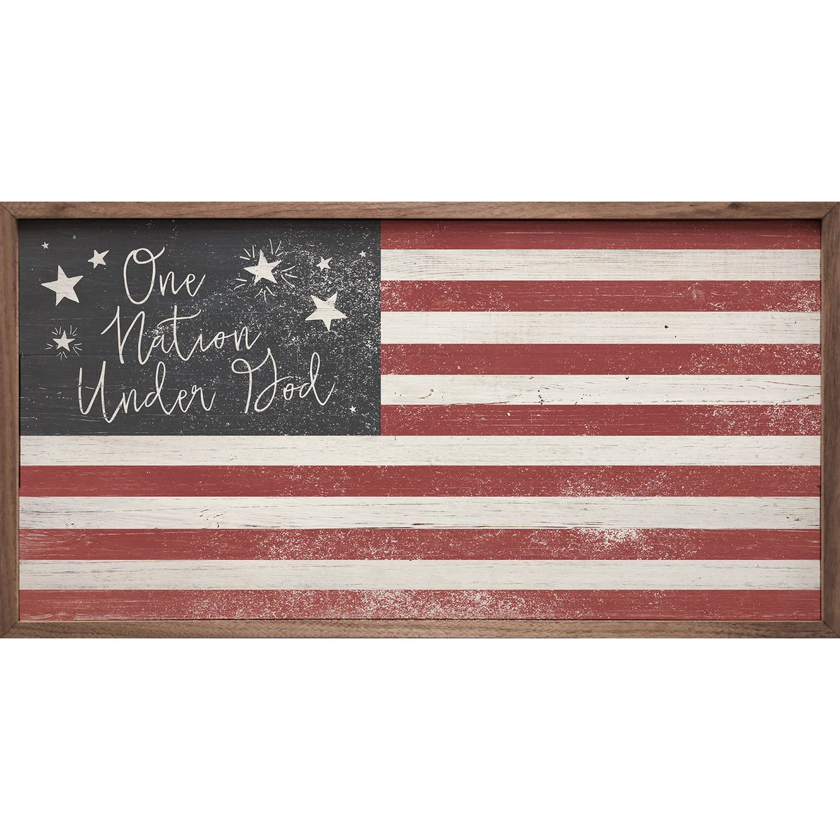 One Nation Under God Flag Wood Framed Print