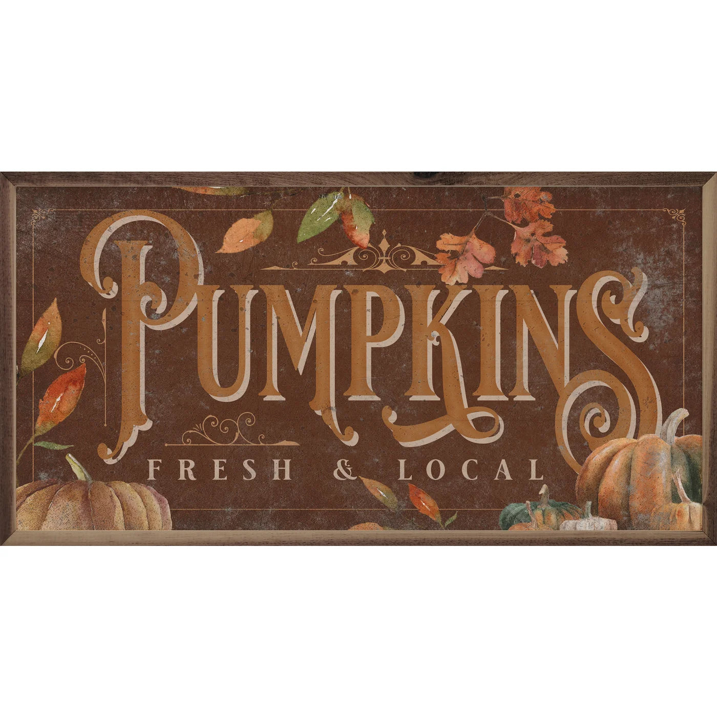 Pumpkins Fresh And Local Leaves Wood Framed Print