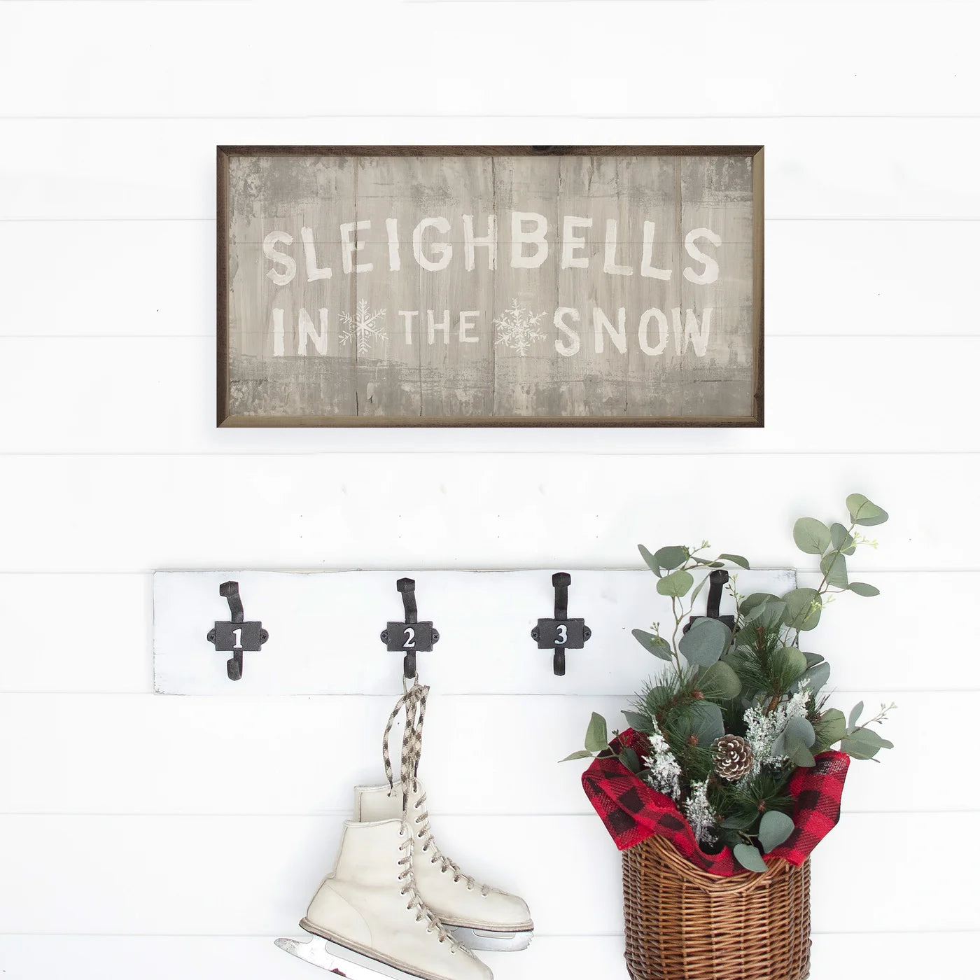 Woodland Holiday Sign Sleighbells Wood Framed Print