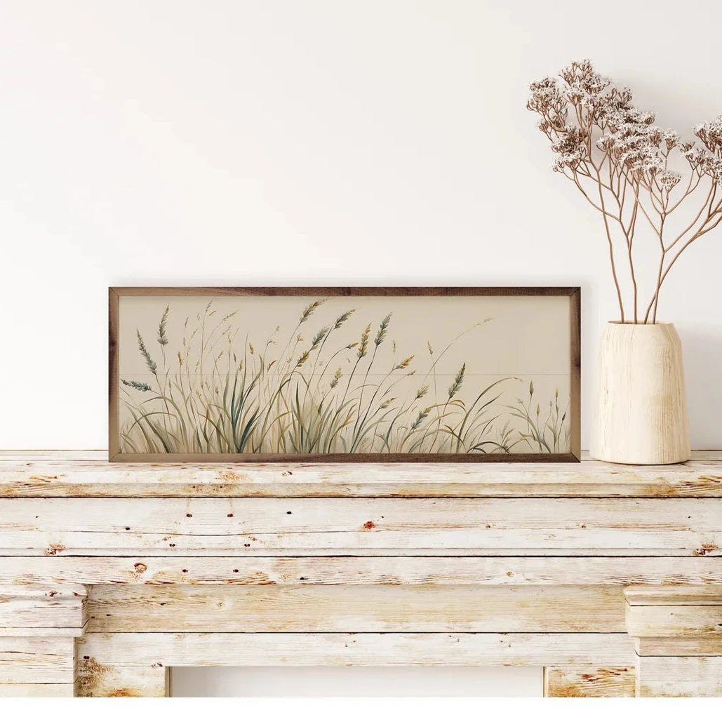 Simple Field Greenery Wood Framed Print