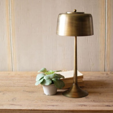 Tall Antique Brass Table Lamp with Brass Shade