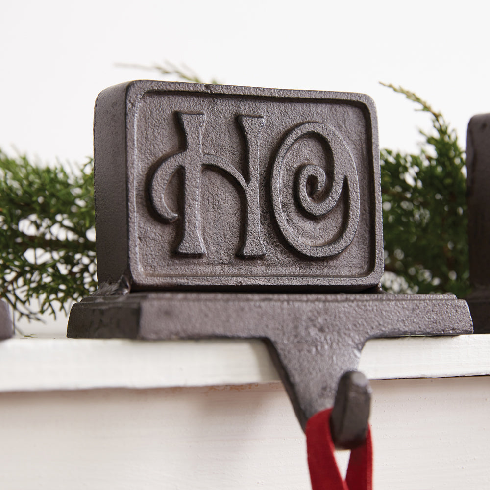 Cast Iron Ho Ho Ho Stocking Holder Set