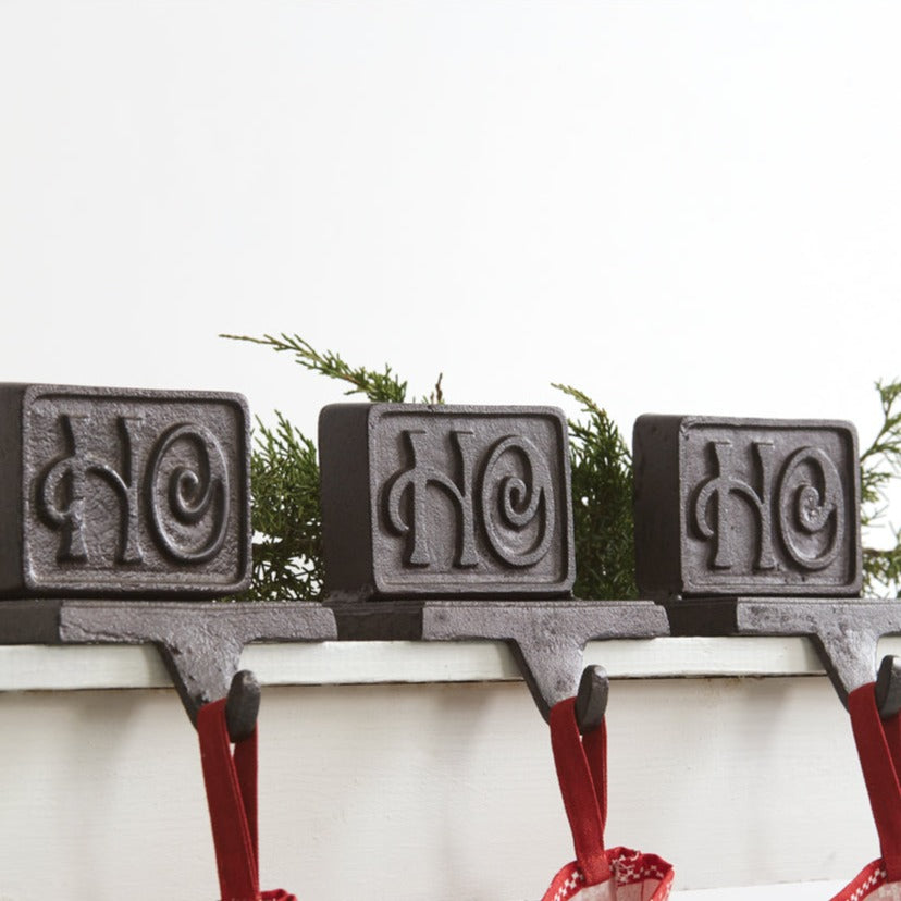 Cast Iron Ho Ho Ho Stocking Holder Set