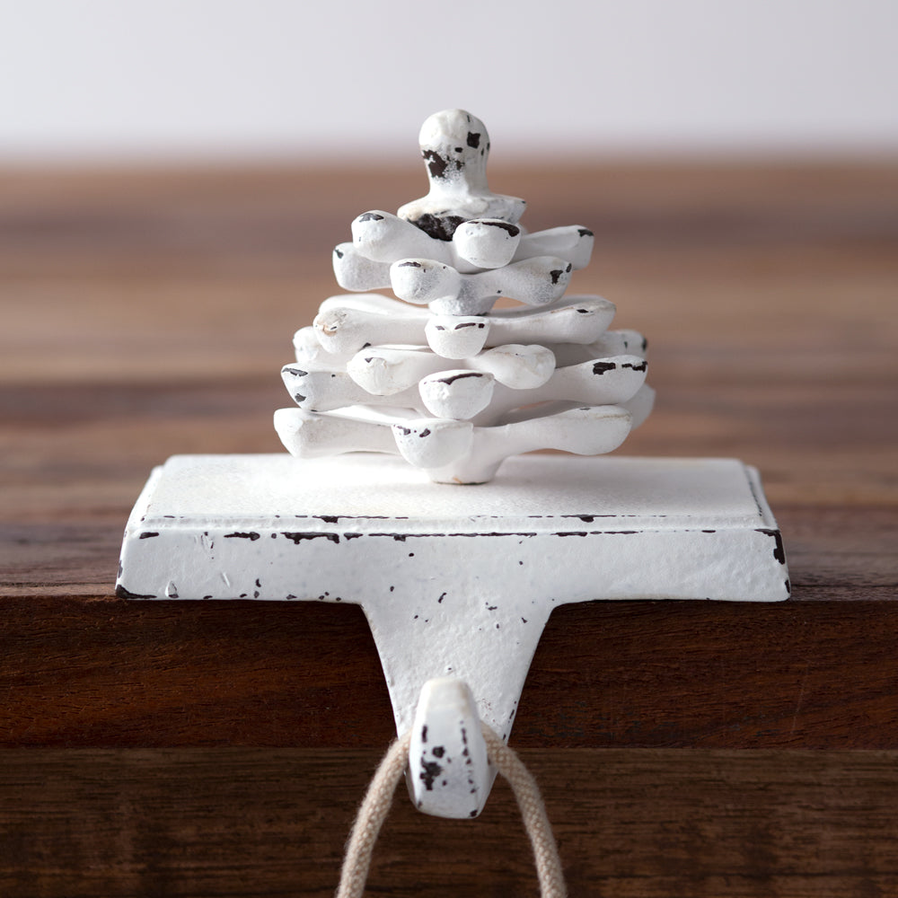 Cast Iron White Pinecone Stocking Holder