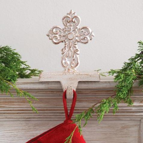 White Cast Iron Cross Stocking Holder