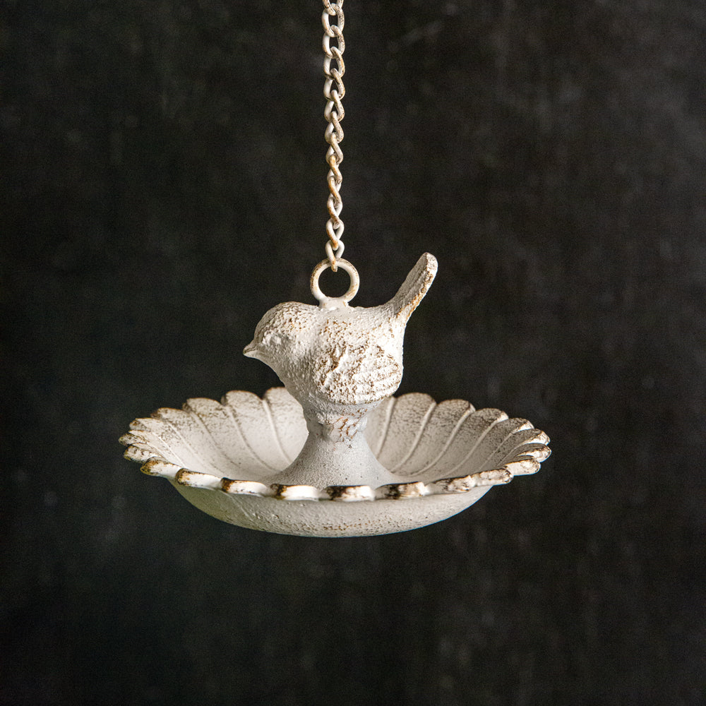 White Cast Iron Hanging Bird Feeder Set