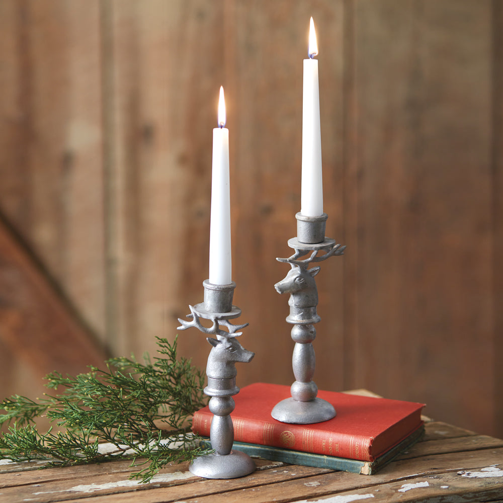 Reindeer Taper Candle Holder Set