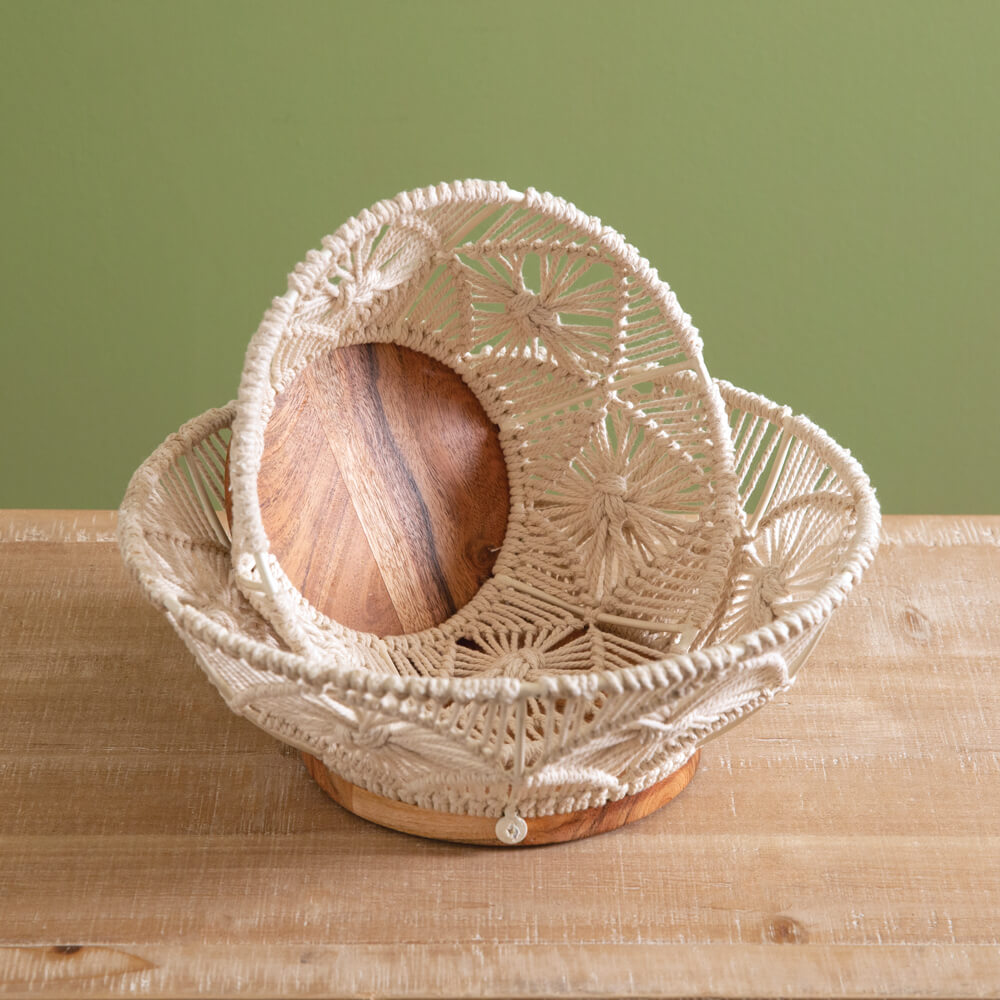 Wood & Macrame Bowl Set