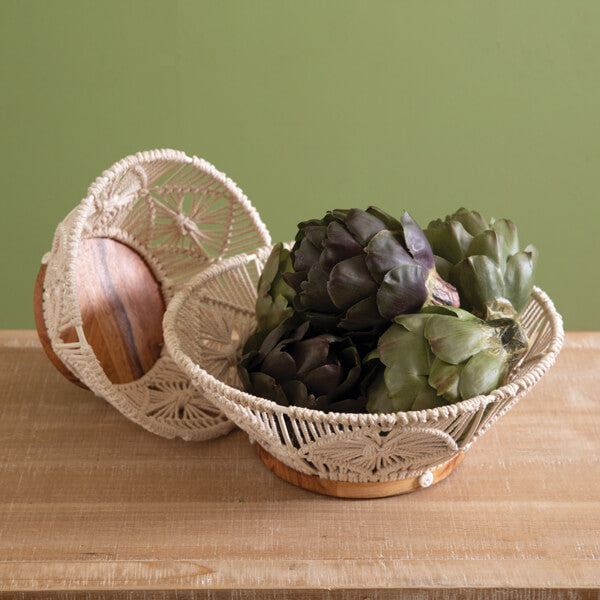 Wood & Macrame Bowl Set