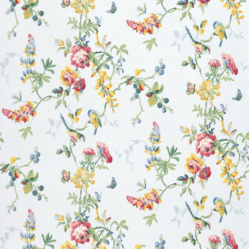 Schumacher Chickadee Floral Wallpaper