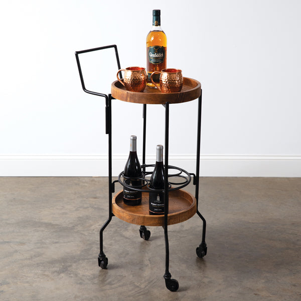 Wood &amp; Iron Mini Bar Cart