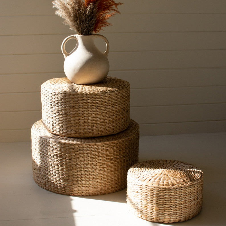 Round Natural Seagrass Stool Set