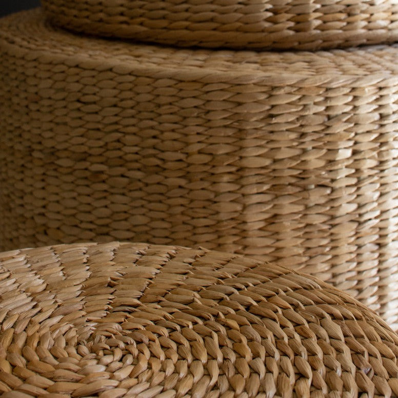 Round Natural Seagrass Stool Set