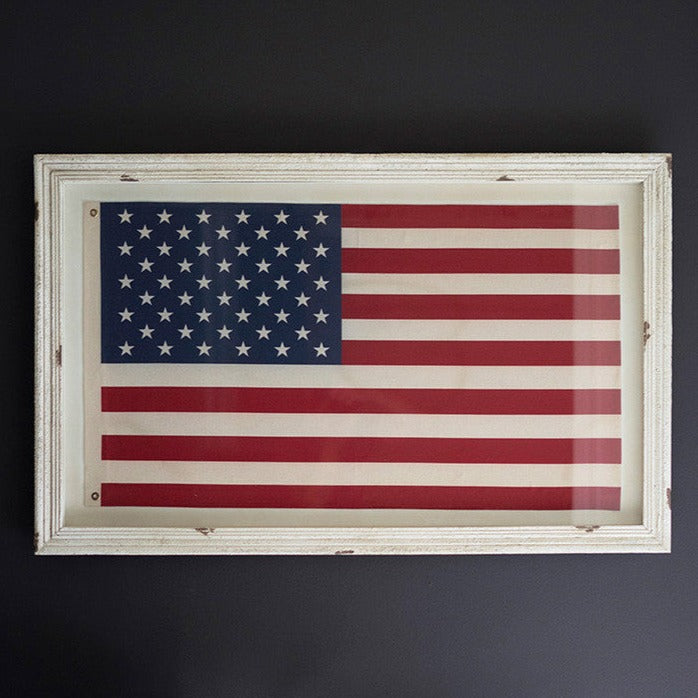 Large Glass Framed American Flag