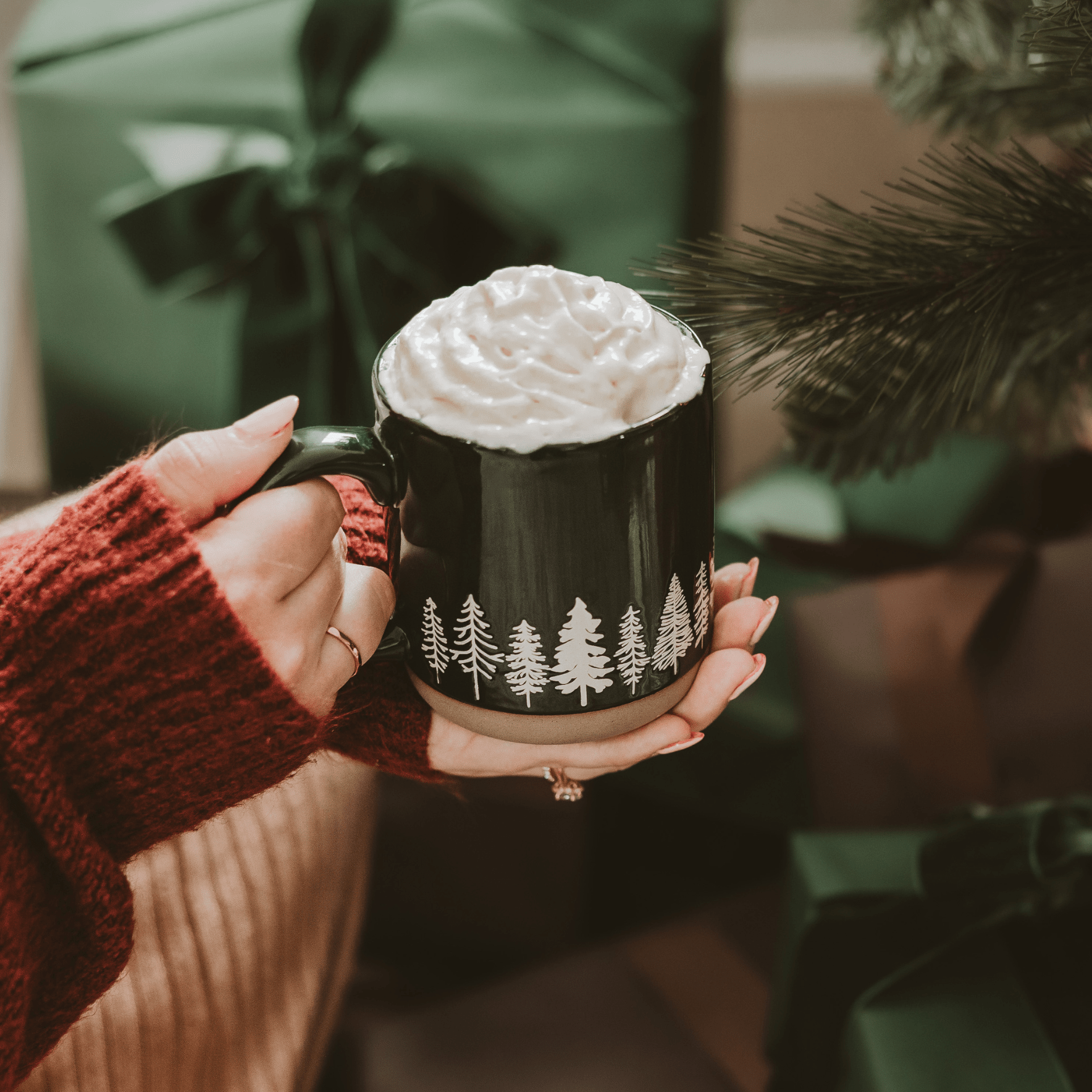 Pine Trees Green Stoneware Coffee Mug