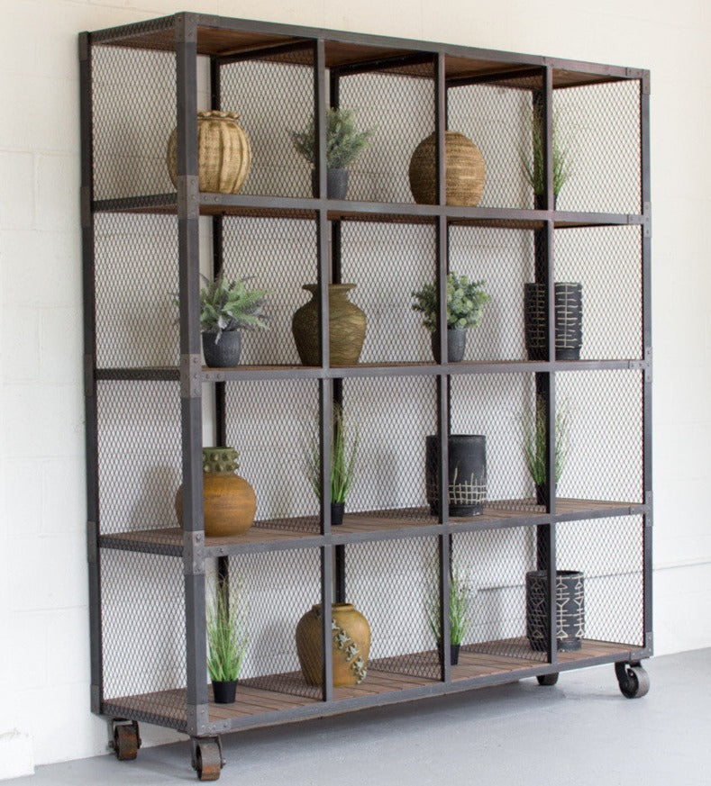 Raw Metal and Recycled Honey Wood Cube Display Unit