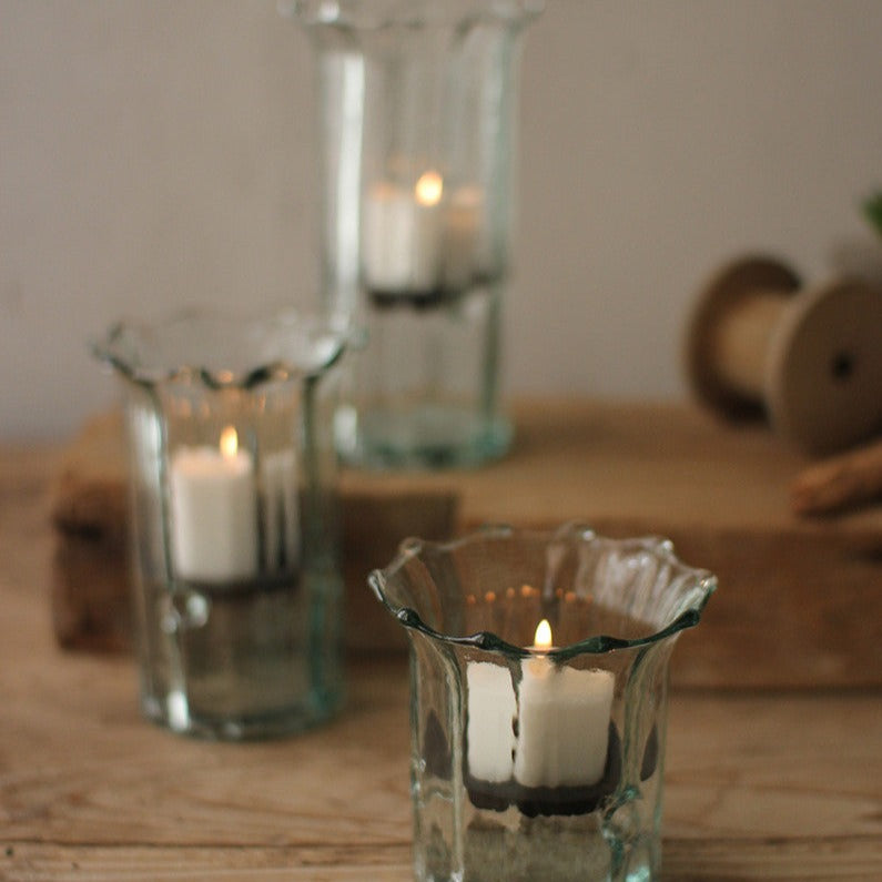 Recycled Glass Ribbed Votive Cylinder Set