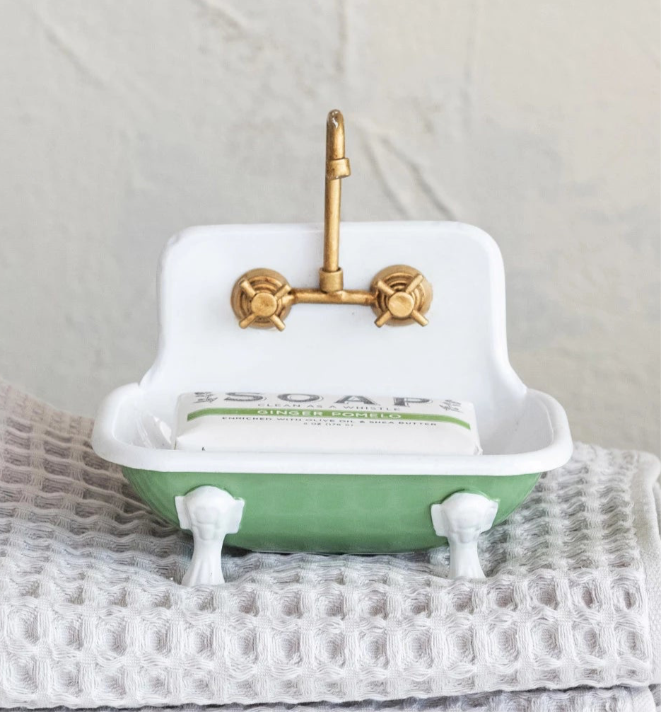 Vintage Style Green Metal Sink Soap Dish