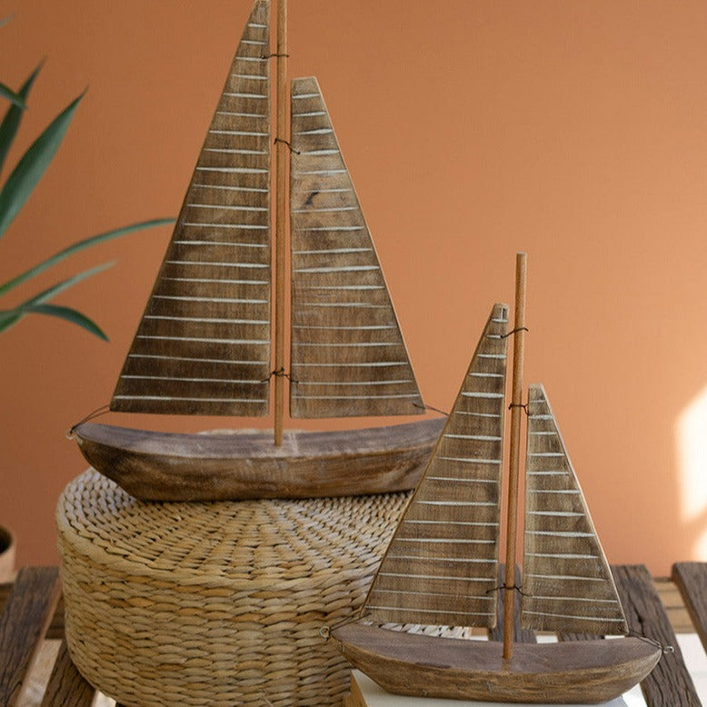 Rustic Recycled Wood Sailboat Set