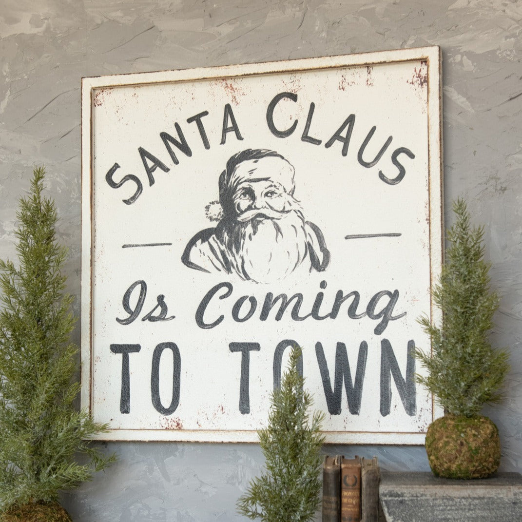 Santa Claus Is Coming To Town Small Black Print Sign