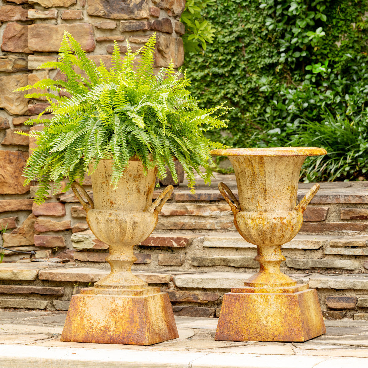 Fluted Metal Urn with Pedestal