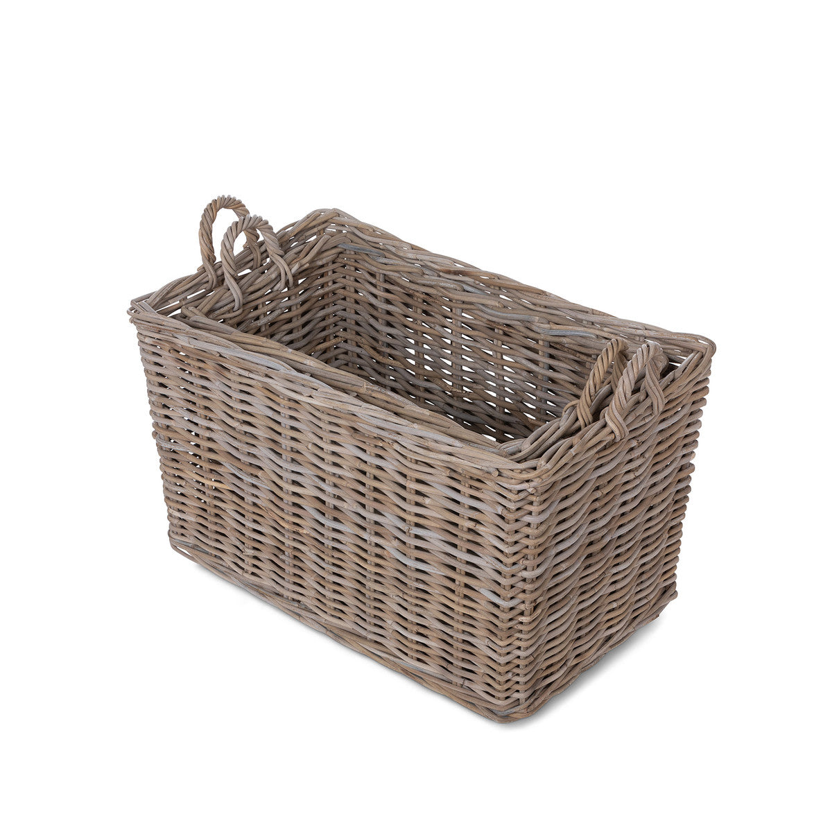 Rattan Woven Storage Basket with Casters Set