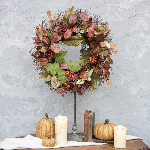 Burgundy Berry & Mixed Leaf Wreath