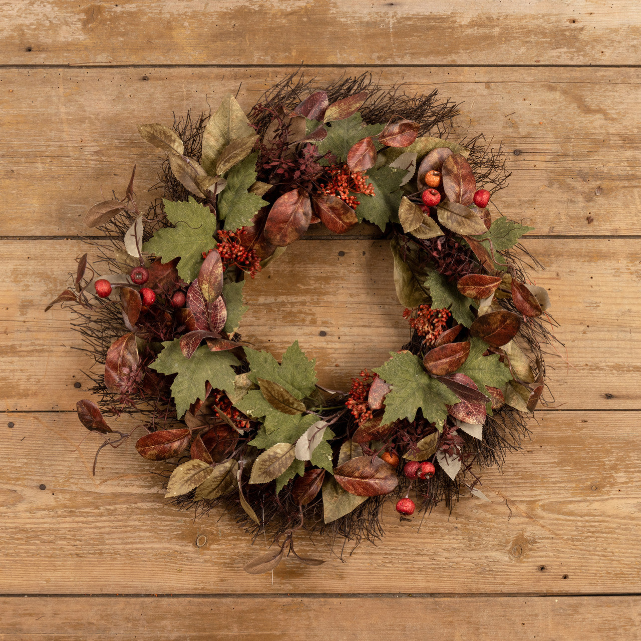 Burgundy Berry & Mixed Leaf Wreath