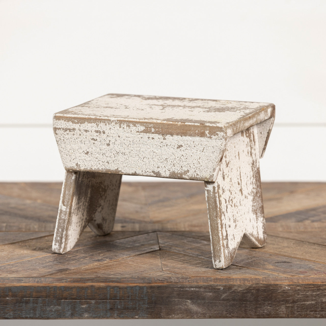 Distressed White Stool