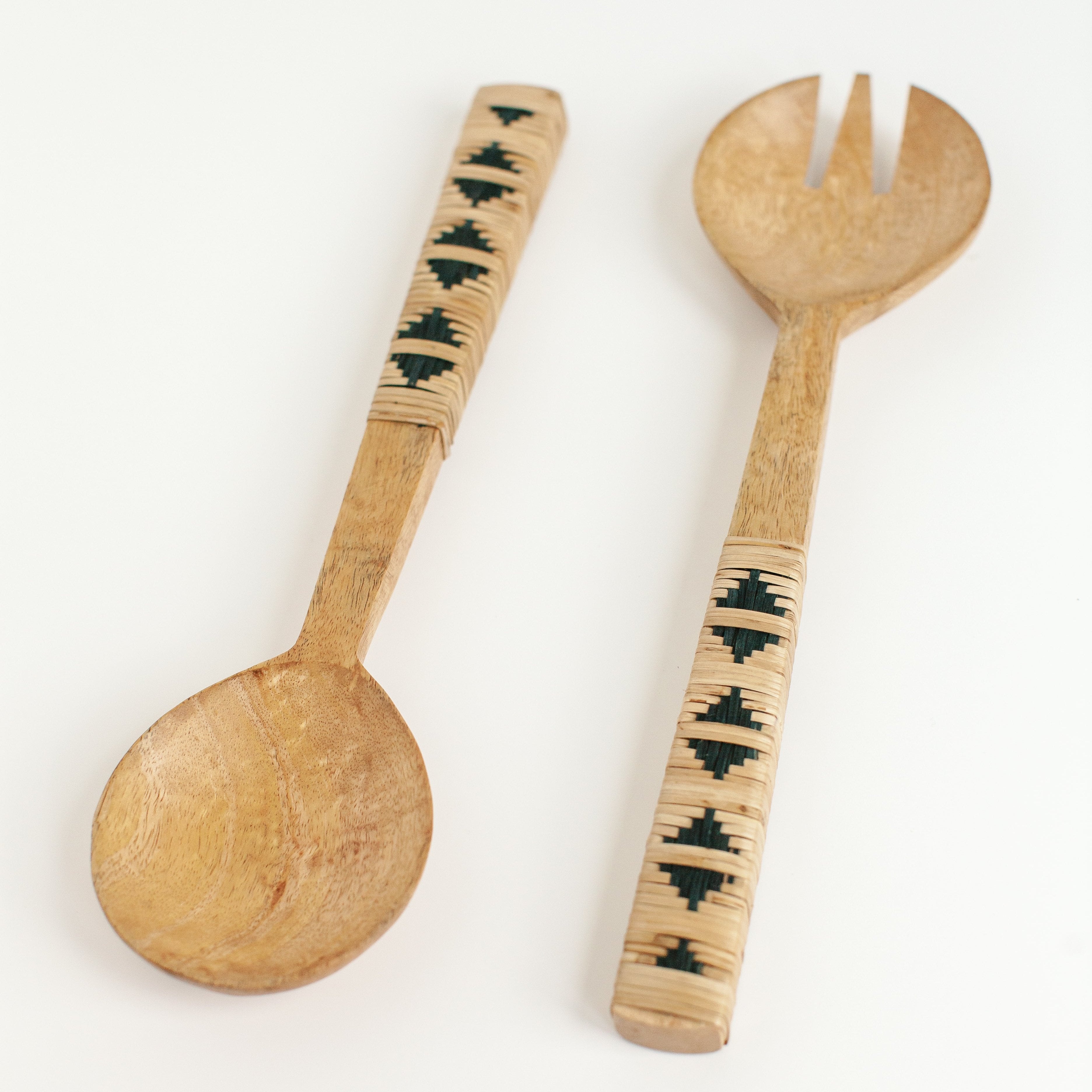 Geo Woven Mango Wood Salad Server Set