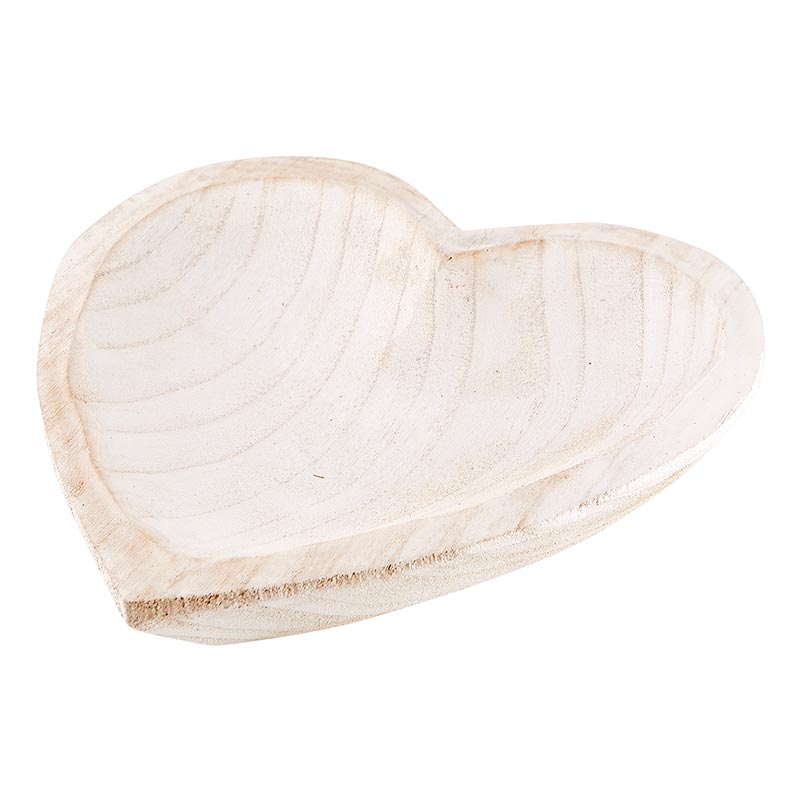 White Washed Wood Heart Bowl