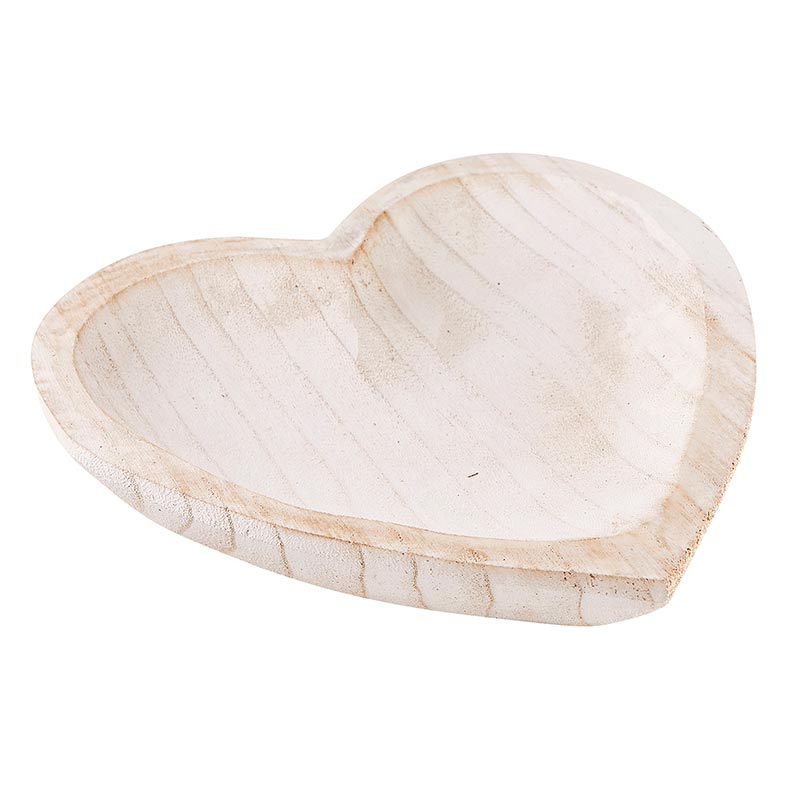 White Washed Wood Heart Bowl