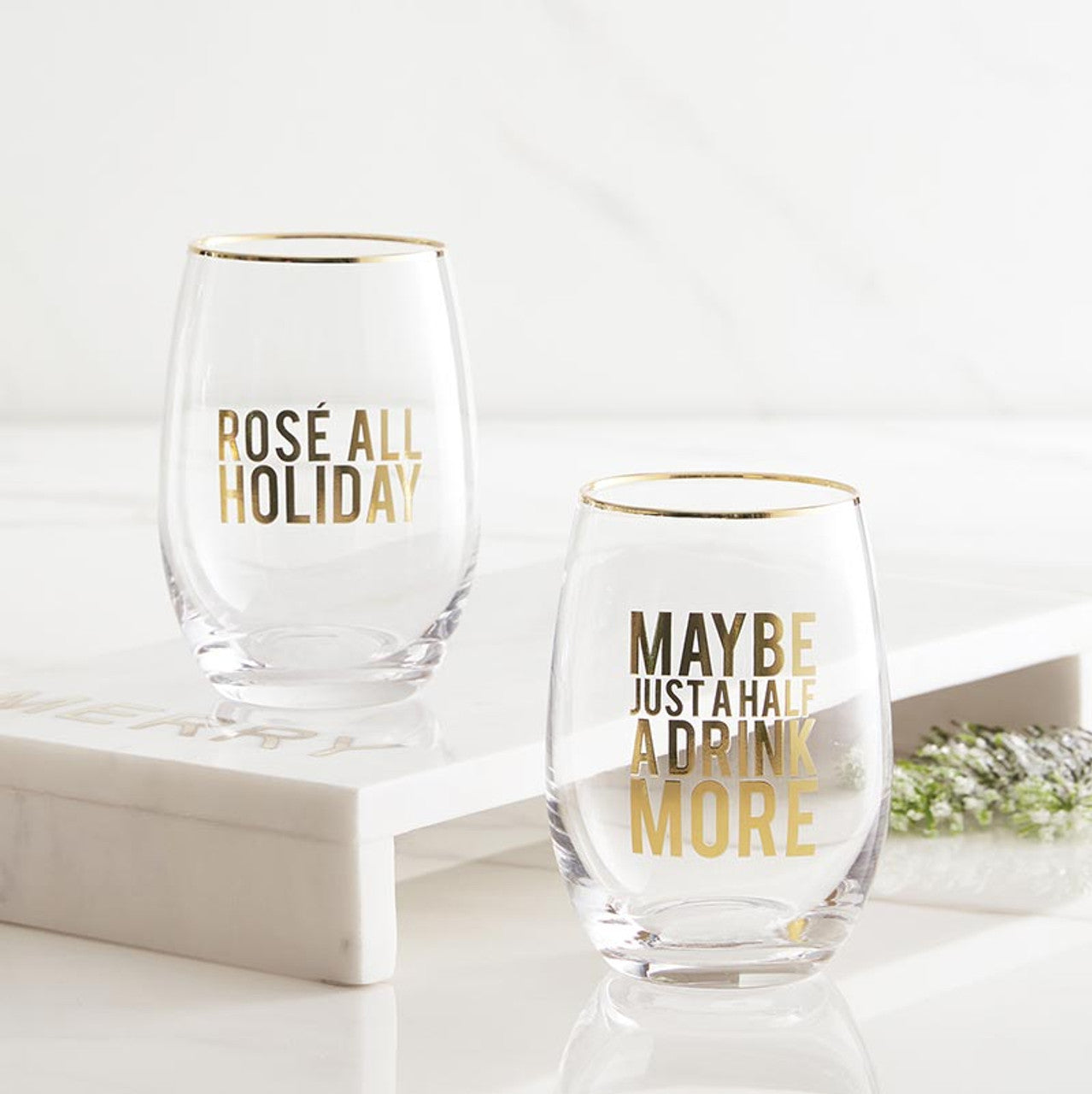 Holiday Gold Stemless Wine Glass Set